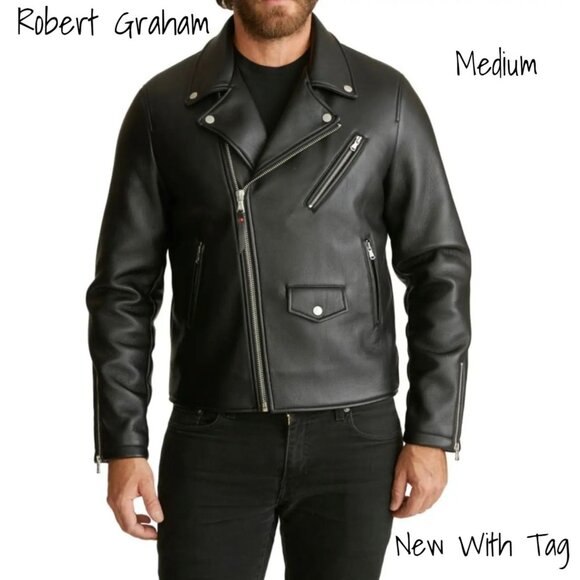 Robert Graham Other - Robert Graham Men's Black Vegan Leather Moto Jacket - New with Tags, Size Medium